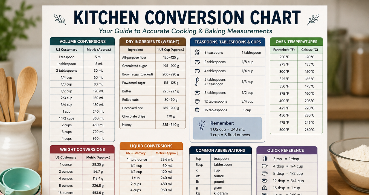 Kitchen Conversion Chart: A Complete Guide to Accurate Cooking and Baking Measurements 1 Kitchen Conversion Chart